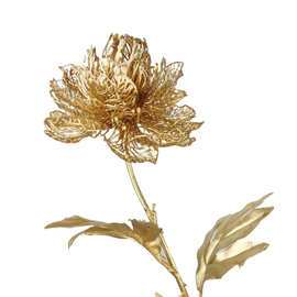金色牡丹 月季玫瑰 仿真花 工厂直销 新中式 家居装饰 金色人造花